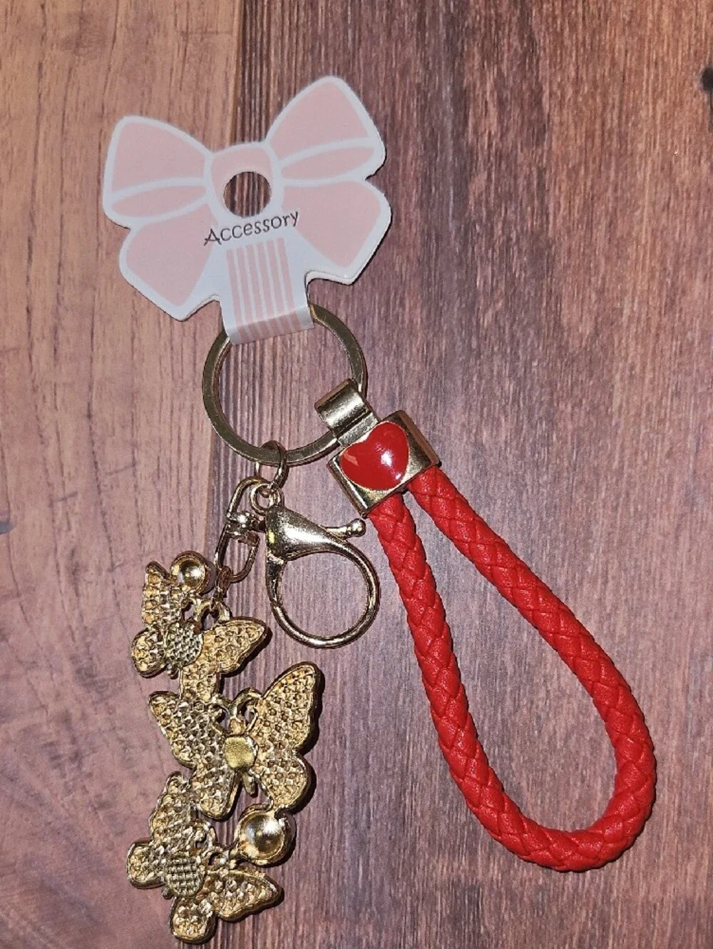 Red Braided Keychain with Gold Butterfly Charms